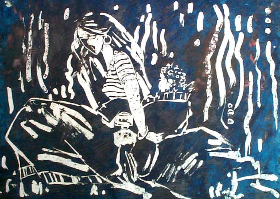 Printmaking art mother and child