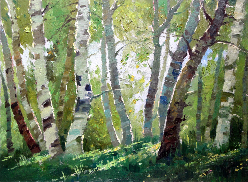 Birch trees landscape painting