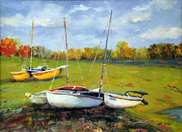 Boats at lakeside