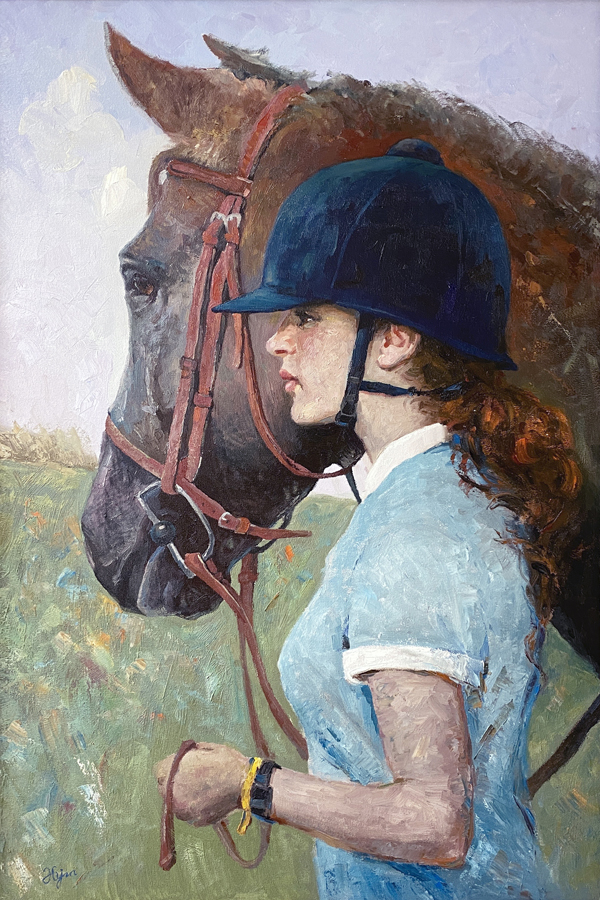 Oil painting girl and horse