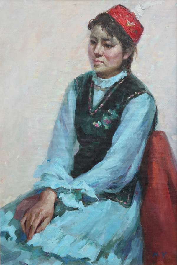 Oil Painting Girl in Blue Dress