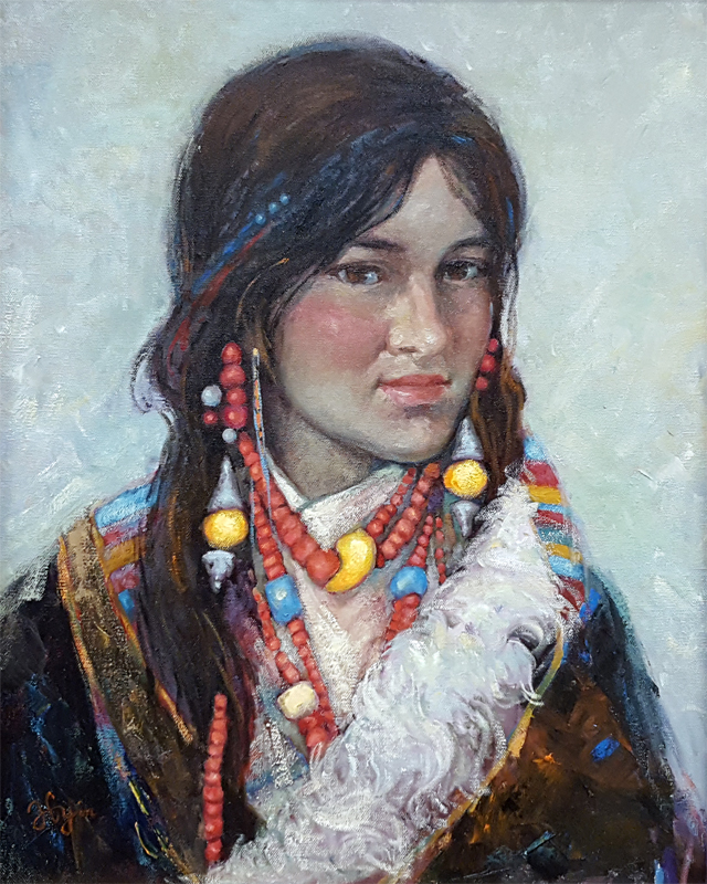 Oil painting Tibetan girl