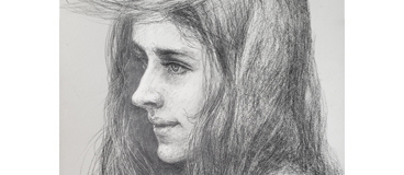 Drawing of a girl in wind