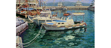 Yan Sun Seascape Painting - Tranquility in Hydra Island, Greece