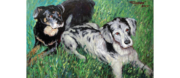 Oil painting pet portrait two dogs