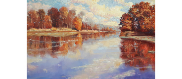 Oil autumn lake painting